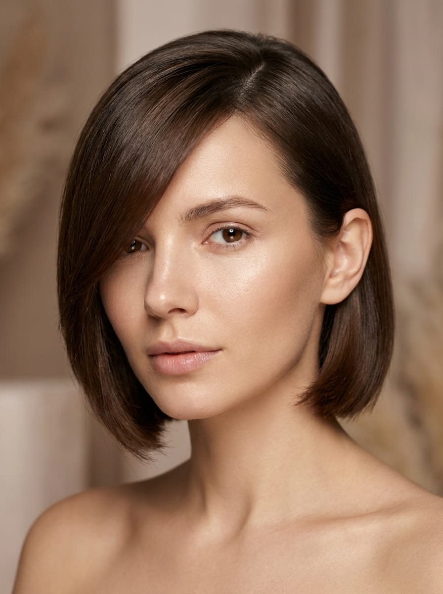 Sleek Bob mit Seitenscheitel - Frisur für glatte Haare